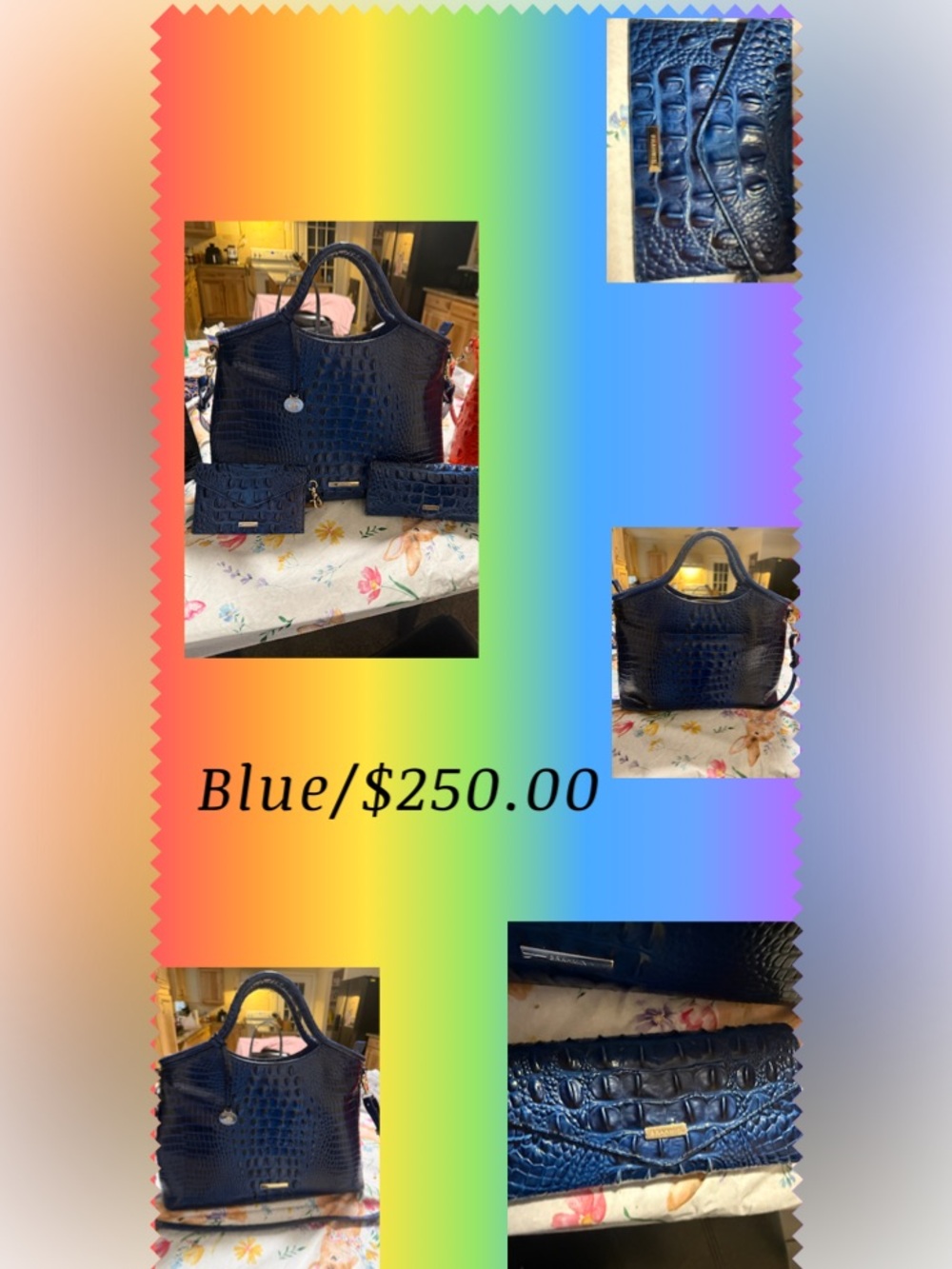 Blue Croc-Embossed Tote Bag with Matching Accessories
